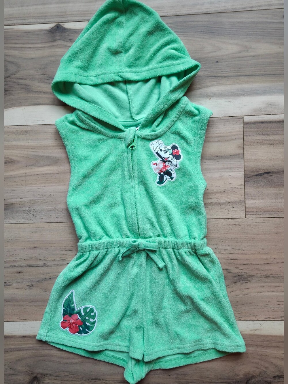 Disney Collection Minnie Mouse Green Terry Cloth Hooded Romper Size US/AU 2